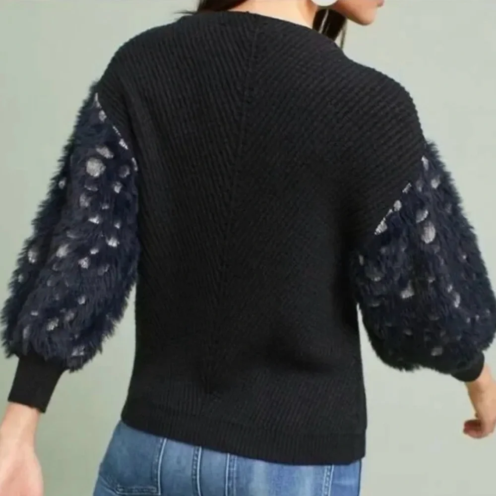 Anthropologie knitted and knotted mock neck ribbed sweater Black Size Small - Picture 2 of 5